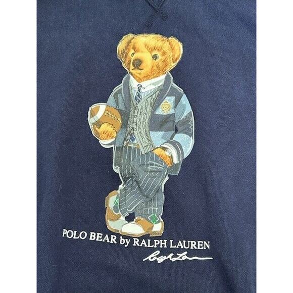 Polo Ralph Lauren Polo Bear Football Fleece Hoodie Long Sleeves Pullover Blue XL - Picture 2 of 9